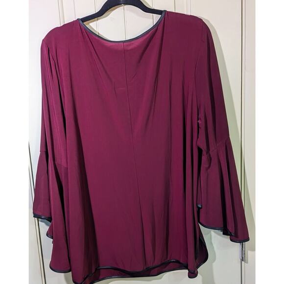 MSK Women Blouse Plus Size 3X Faux Leather Trim Flutter Sleeves Blouson - Picture 2 of 11